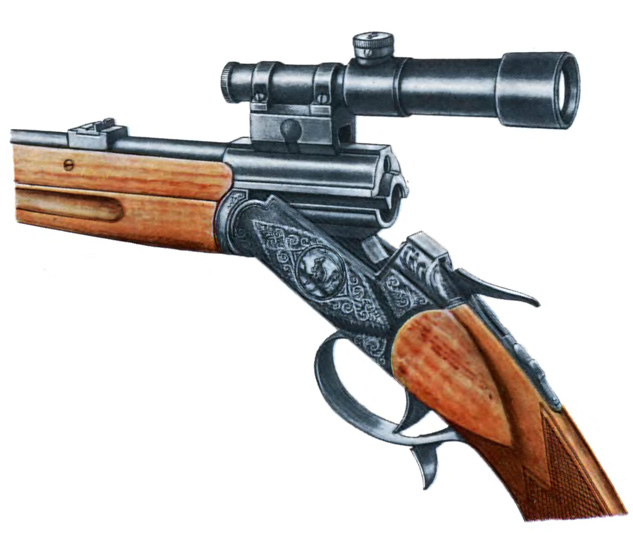 Рис. 28. ИЖ-56-3 'Белка' - двуствольное комбинированное курковое ружье с вертикальным расположением стволов